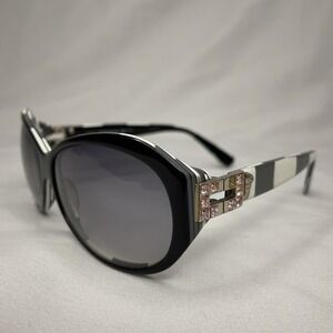 Versace Y2K Rhinestone Medusa Sunglasses Womens Black Checkered Round 55-14-130